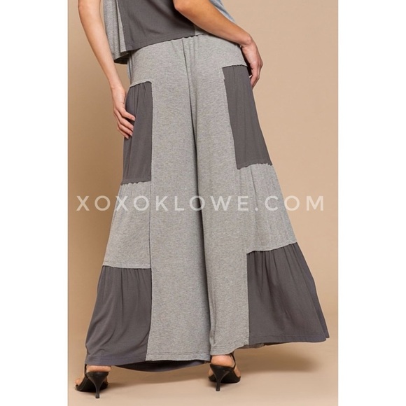 POL Gray Wide Leg Pants | Two Tone Ribbed Knit Lounge Trousers - Picture 6 of 9